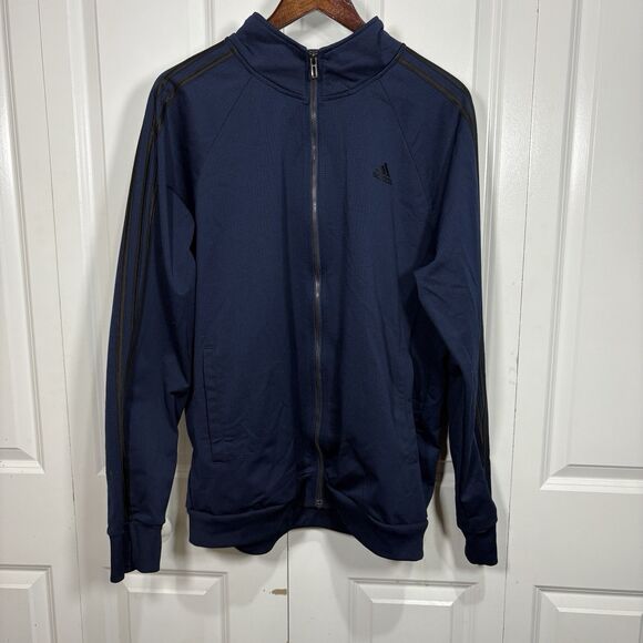 Adidas Jacket XL Full Zip Navy Track Athletic 3 Stripe Logo Streetwear Sporty - Picture 1 of 10